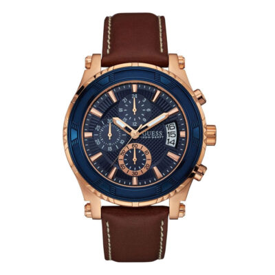 Guess (W0673G3) Brown and Rose Gold-Tone Leather Sport Watch for Men